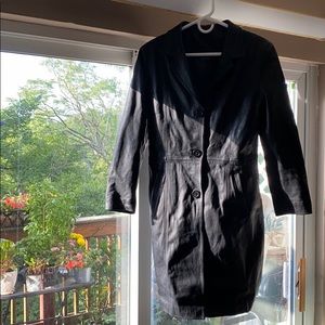 Long black genuine leather coat